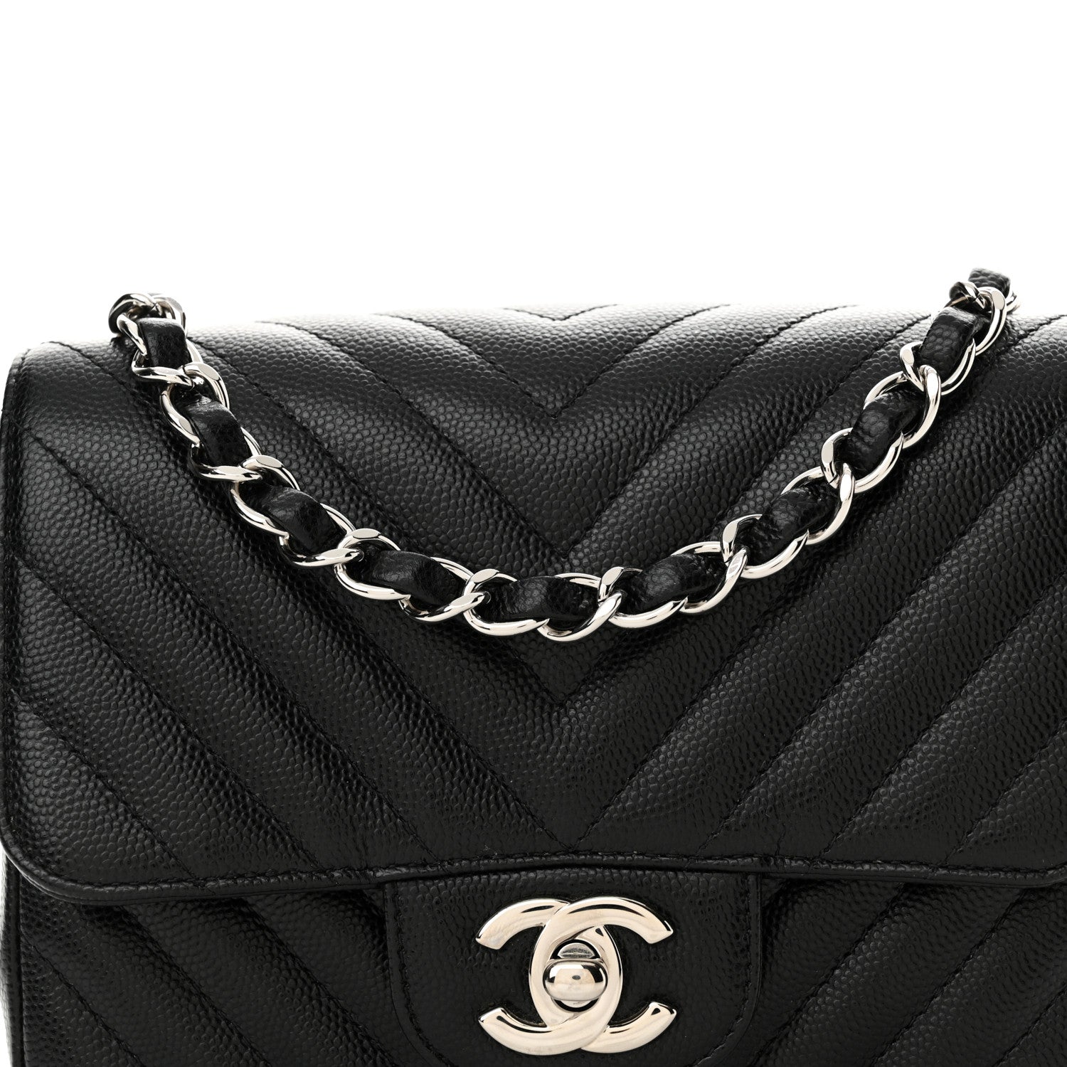 Chanel Caviar Chevron Quilted Mini Square Flap Black 7 of 11