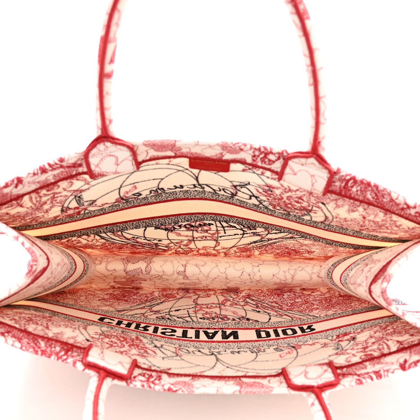 Canvas Embroidered Large Dioramour D-Royaume Book Tote Red Multicolor