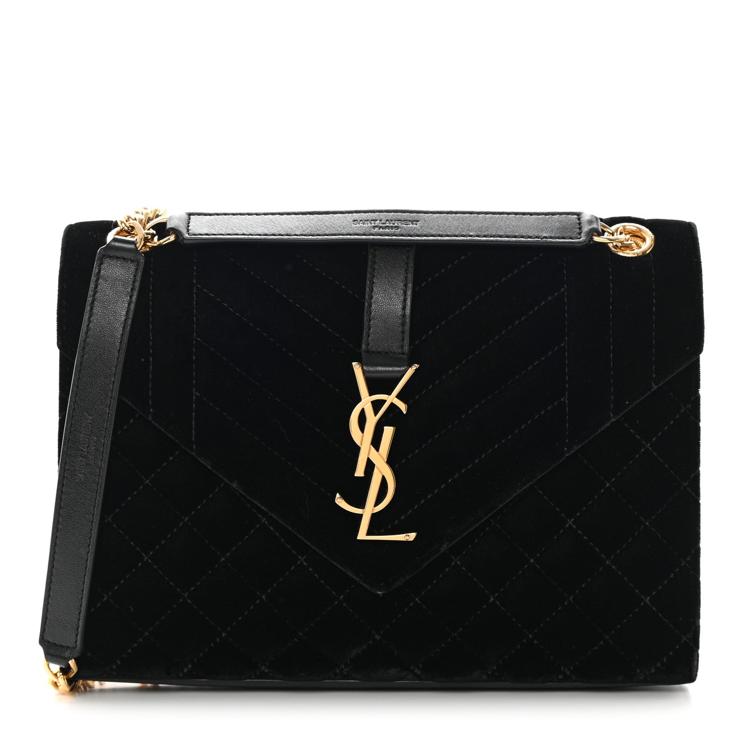 Velvet Tri-Quilt Monogram Medium College Bag Black