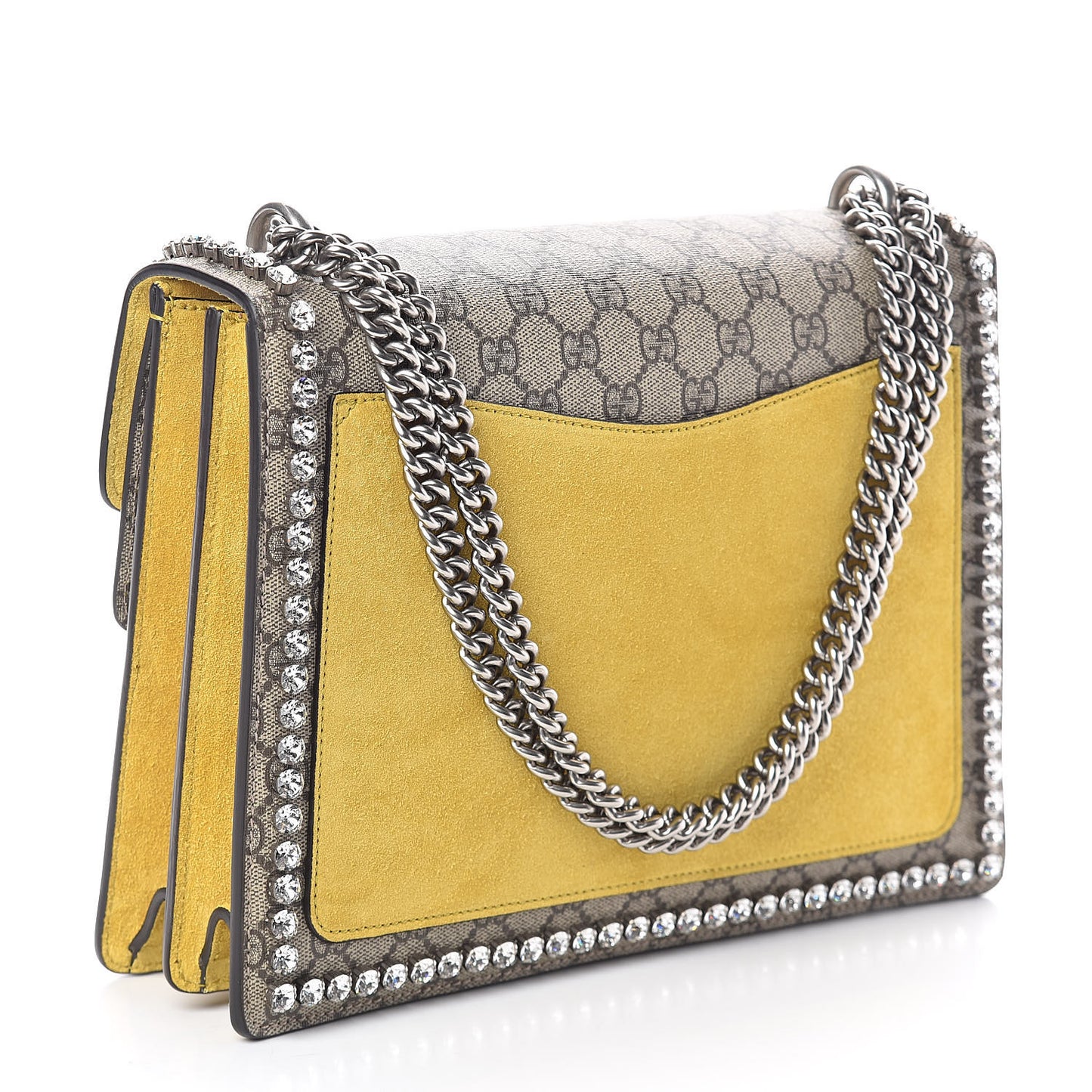 GG Supreme Monogram Crystal Bow Embroidered Medium Dionysus Shoulder Bag Yellow
