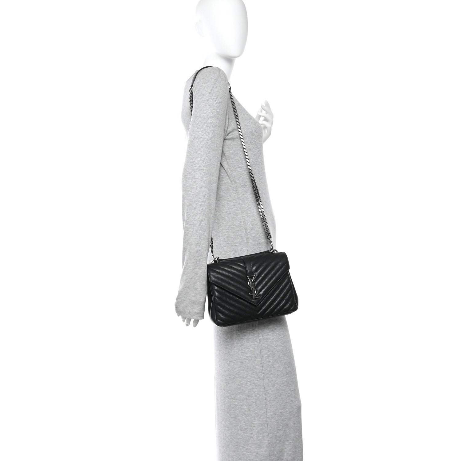 Saint Laurent Sheepskin Matelasse Chevron Monogram Medium College Bag Black 2 of 14