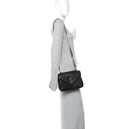 Saint Laurent Sheepskin Matelasse Chevron Monogram Medium College Bag Black 2 of 14