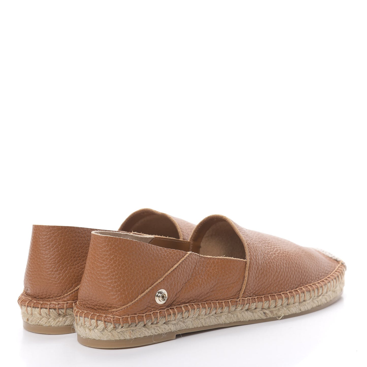 Grained Calfskin Feather Strap Espadrilles 39 Tan