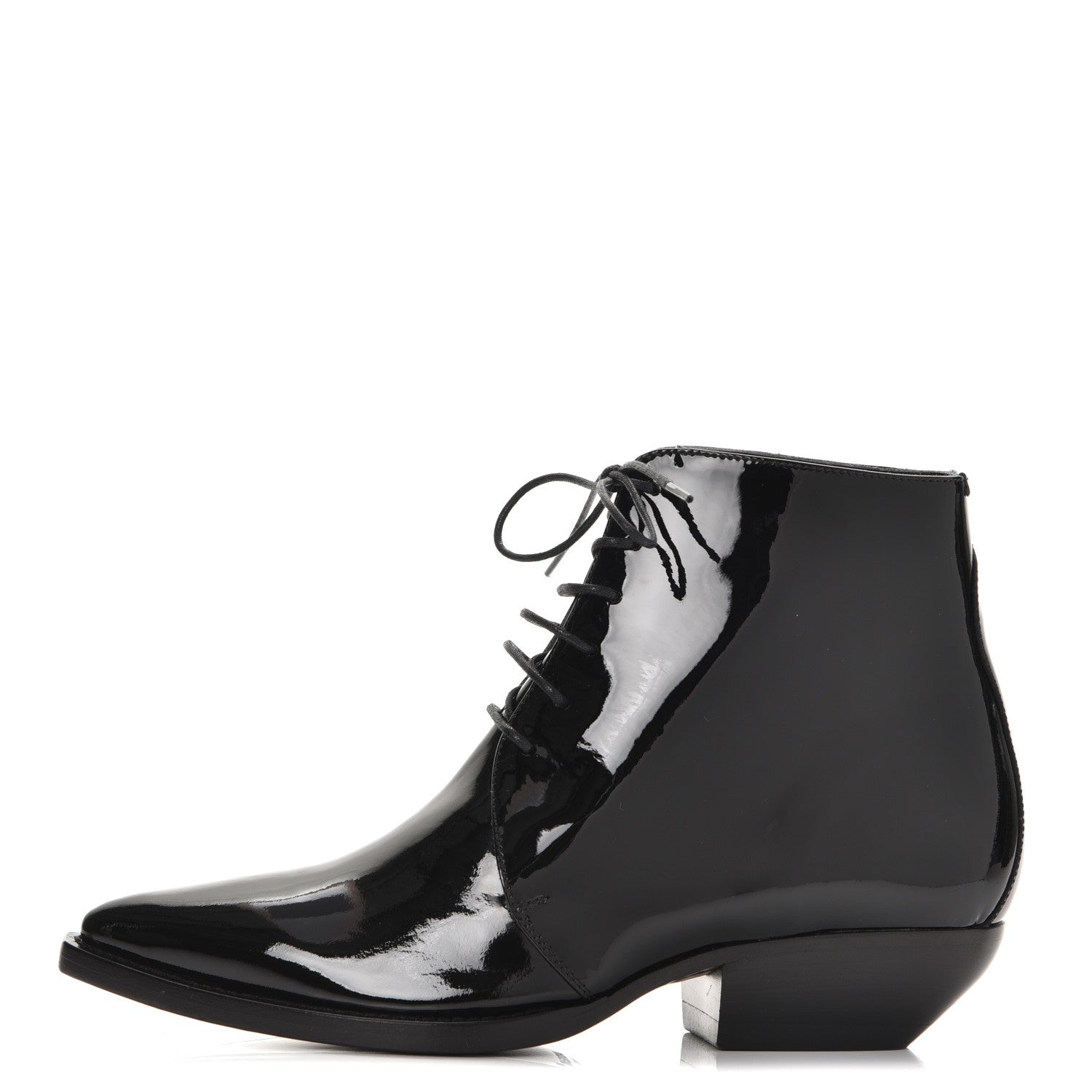 Saint Laurent Patent Calfskin Theo Lace-Up Ankle Boots 38 Black 1 of 11