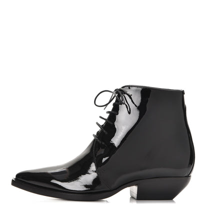 Saint Laurent Patent Calfskin Theo Lace-Up Ankle Boots 38 Black 1 of 11