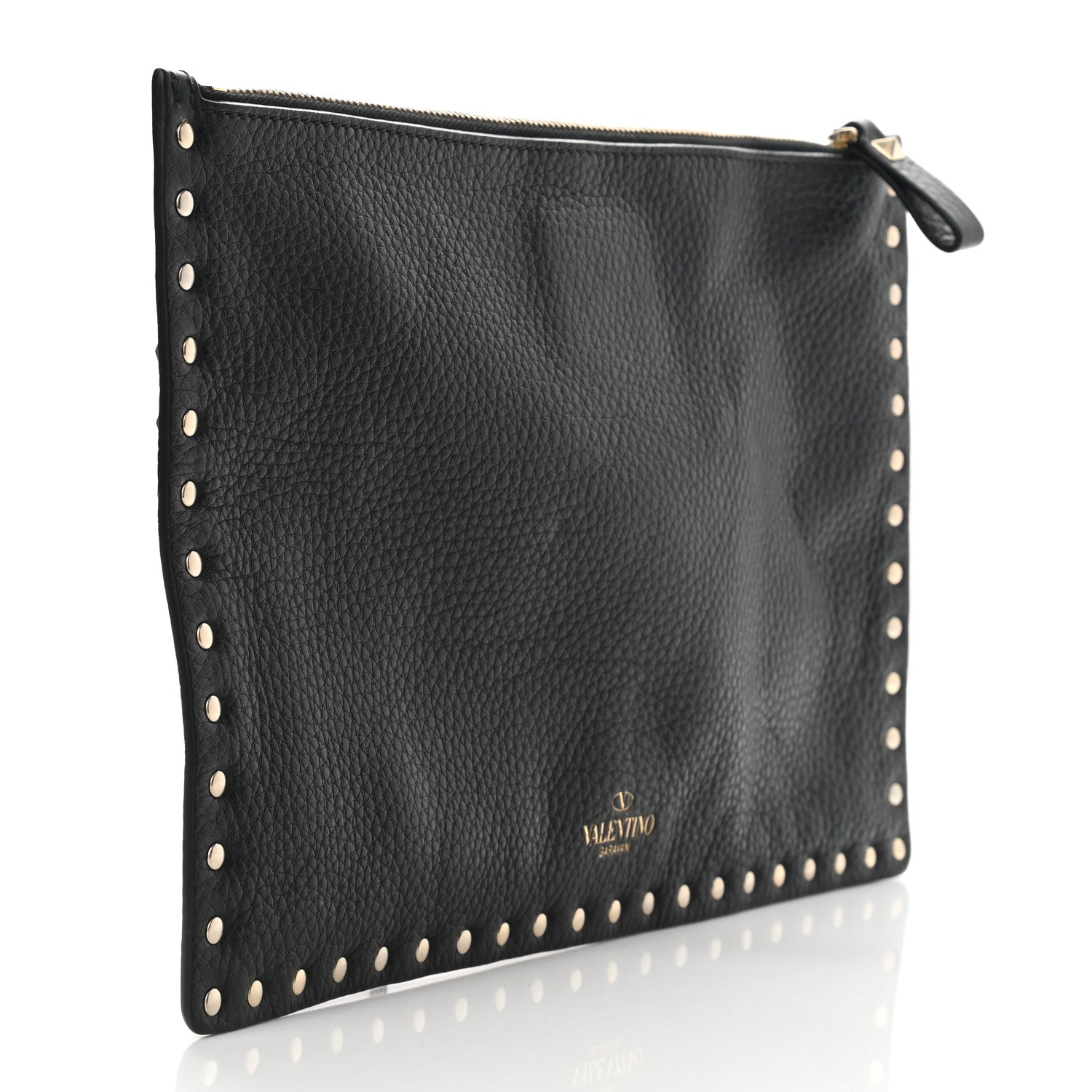 Valentino Garavani Pebbled Calfskin Large Rockstud Zip Pouch Black 3 of 7