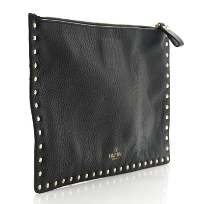Valentino Garavani Pebbled Calfskin Large Rockstud Zip Pouch Black 3 of 7