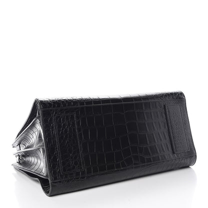 Saint Laurent Calfskin Crocodile Embossed Large Souple Sac De Jour Black 5 of 9