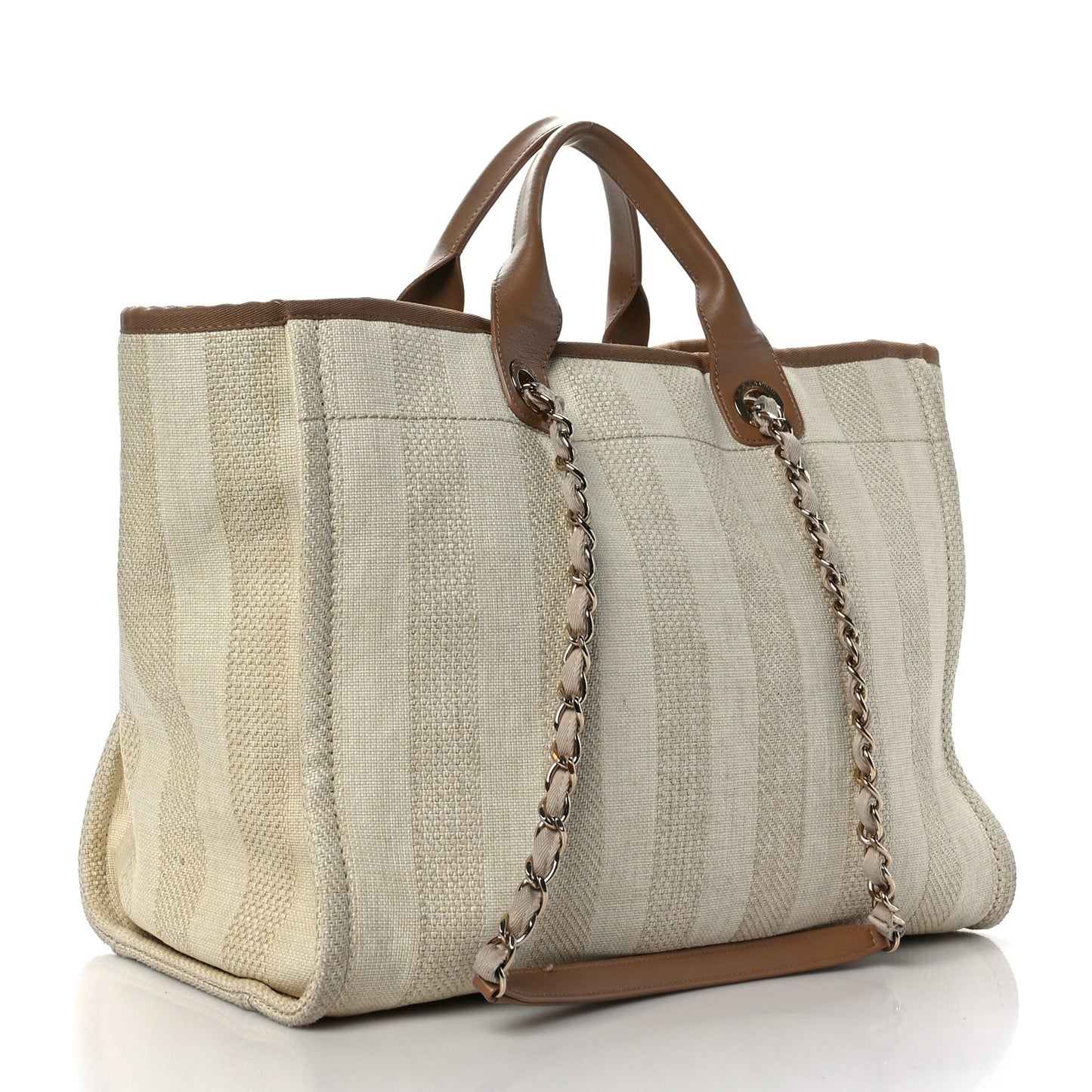 Mixed Fibers Striped Medium Deauville Tote Beige