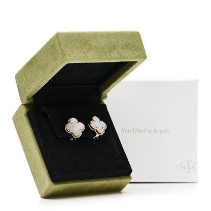 Van Cleef & Arpels 18K Yellow Gold Mother of Pearl Vintage Alhambra Earrings 5 of 5