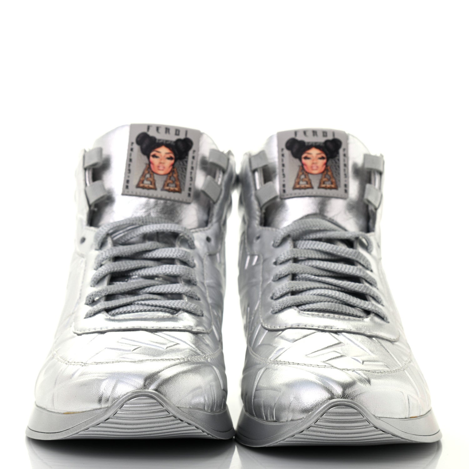 Fendi X NICKI MINAJ Metallic Nappa Macro FF Embossed Prints On High Top Sneakers 39 Silver 2 of 8