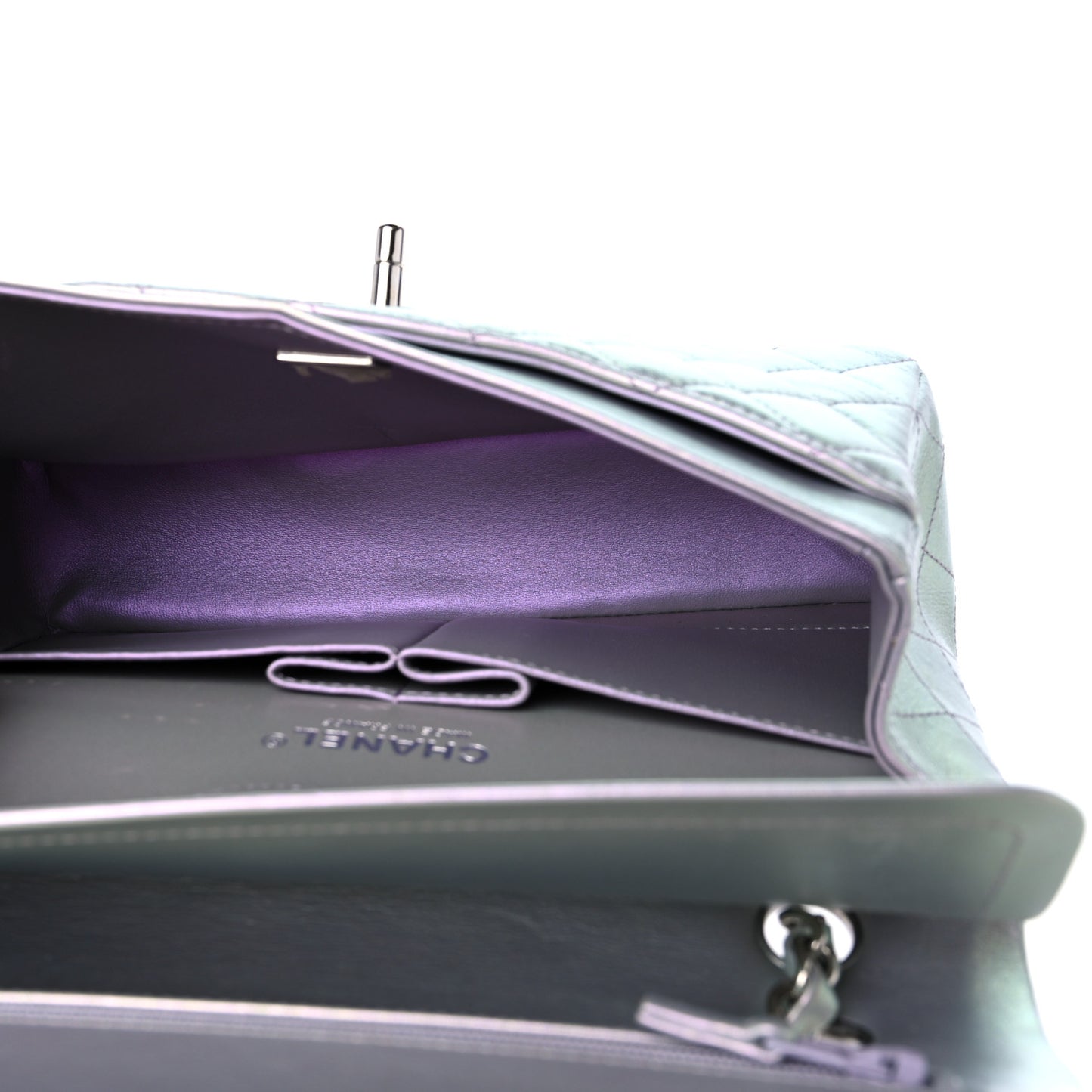 Iridescent Calfskin Quilted Small Double Flap Light Purple