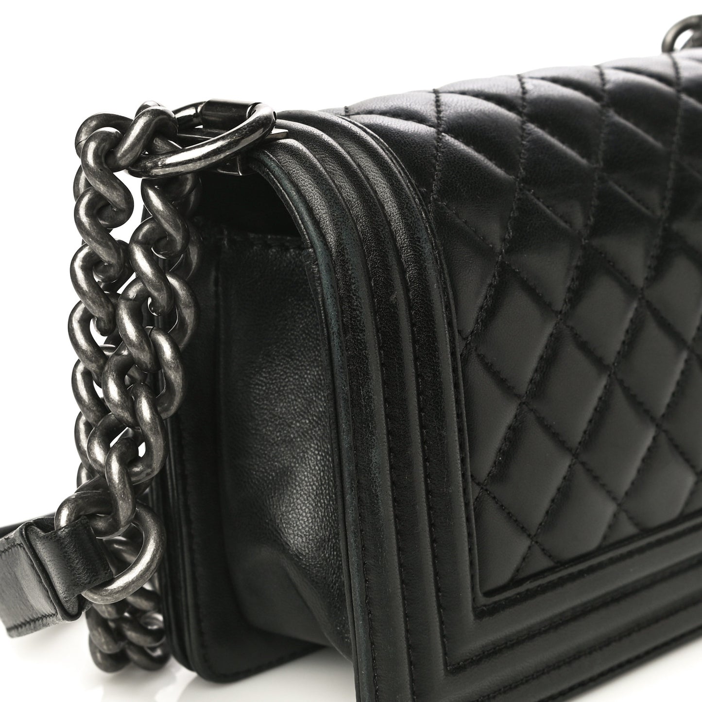 Lambskin Quilted Small Boy Flap Black