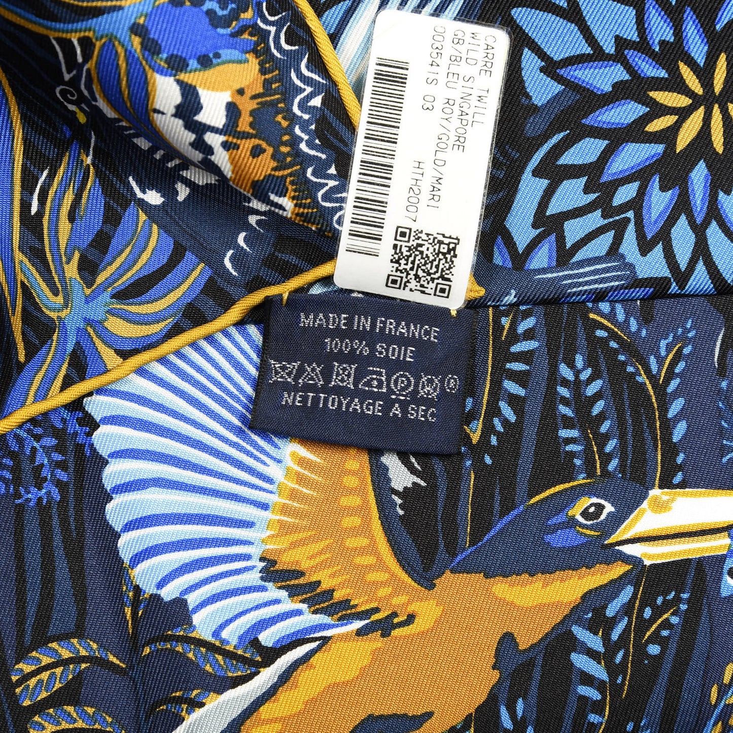 Silk Wild Singapore Scarf 90 Bleu Roy Gold Marine