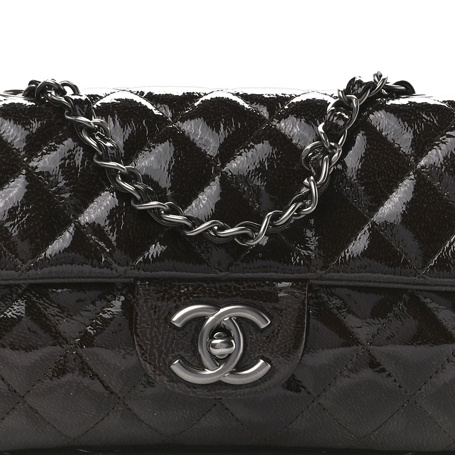 Chanel Crinkled Patent Quilted East West Flap Brown 9 of 12