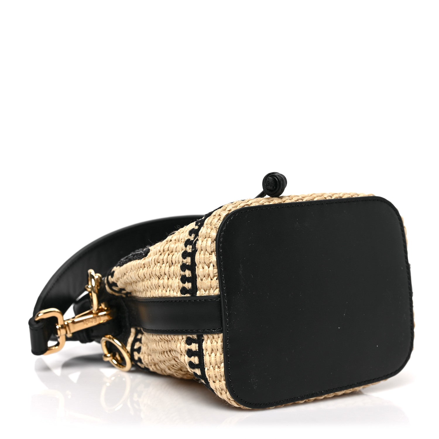 Fendi Straw F is Fendi Logo Crochet Mini Mon Tresor Bucket Bag Naturale Black 4 of 8