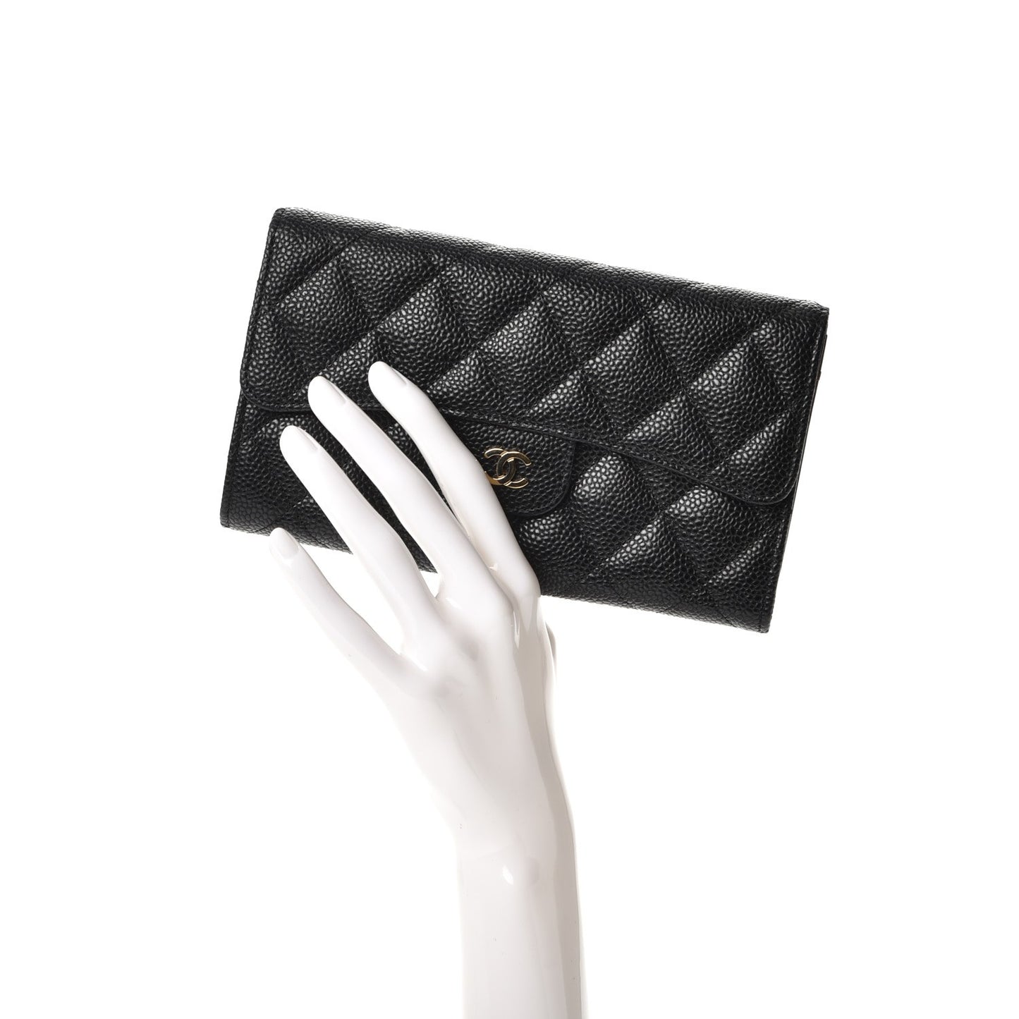 Caviar Quilted Large Flap Wallet Black