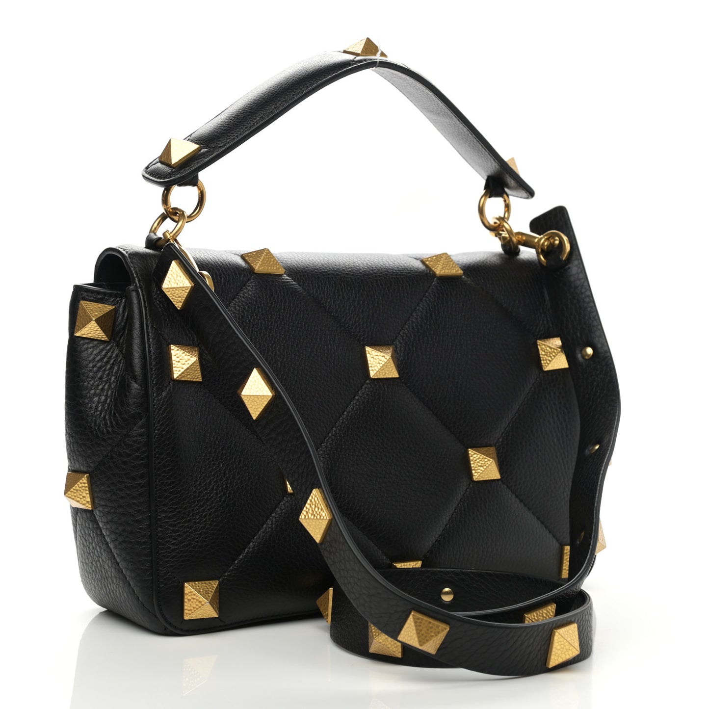 Nappa Large Roman Stud Shoulder Bag Black