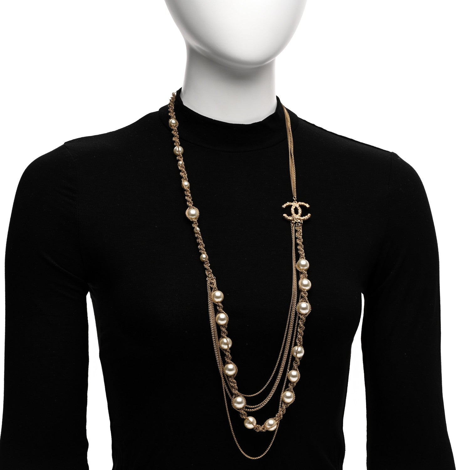Chanel Pearl Chain CC Long Multistrand Necklace Gold 2 of 5