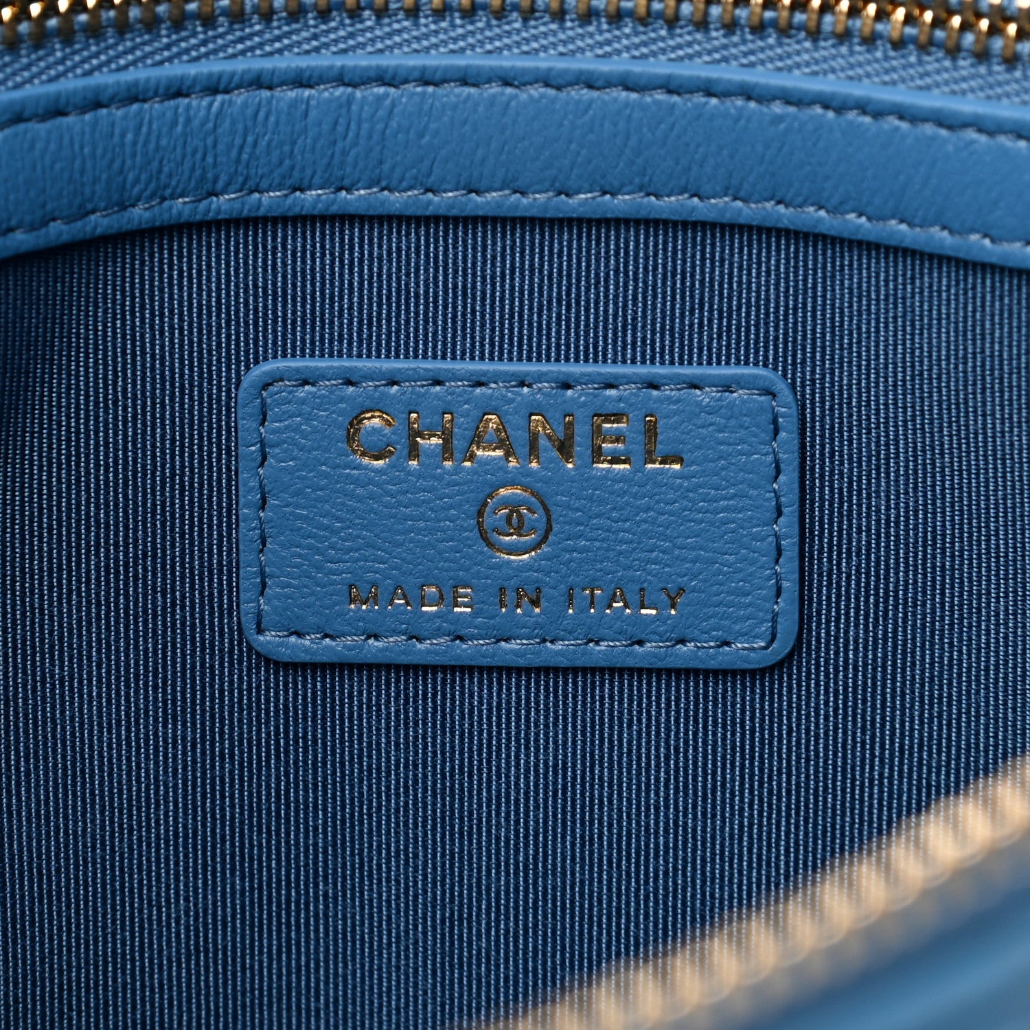 Chanel Shiny Lambskin Ribbon Large Zip Pouch Blue 6 of 7