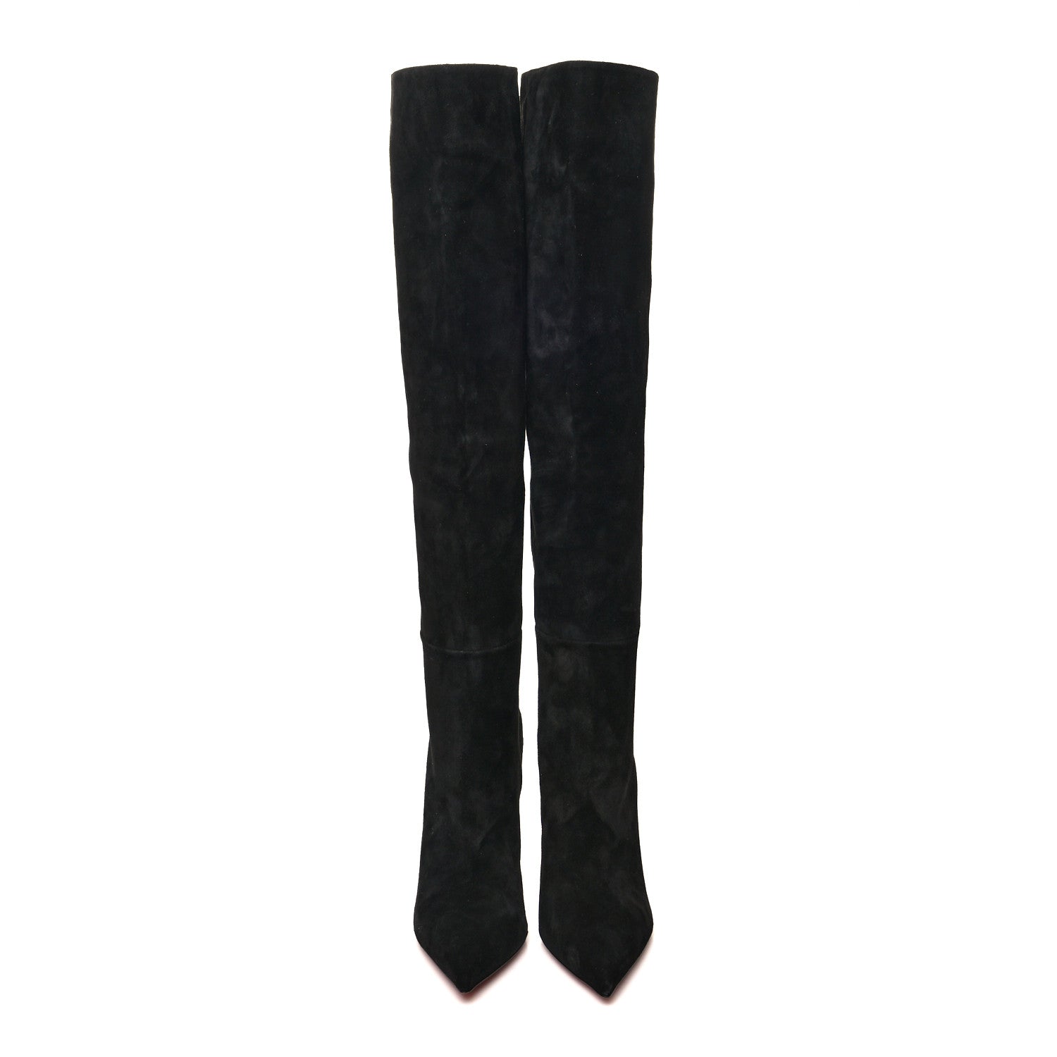 Christian Louboutin Veau Velours Lipbotta 100 Over The Knee Boots 37 Black Gold 2 of 6