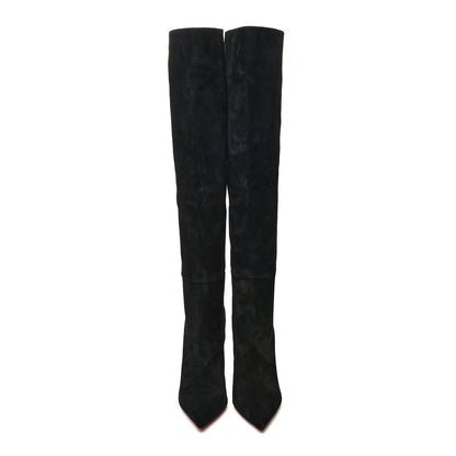 Christian Louboutin Veau Velours Lipbotta 100 Over The Knee Boots 37 Black Gold 2 of 6