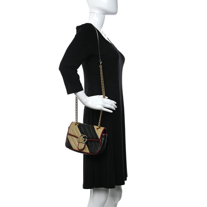 Gucci Azalea Calfskin Matelasse Diagonal Patchwork Mini Torchon GG Marmont Shoulder Bag Black Beige Romantic Cerise 2 of 10