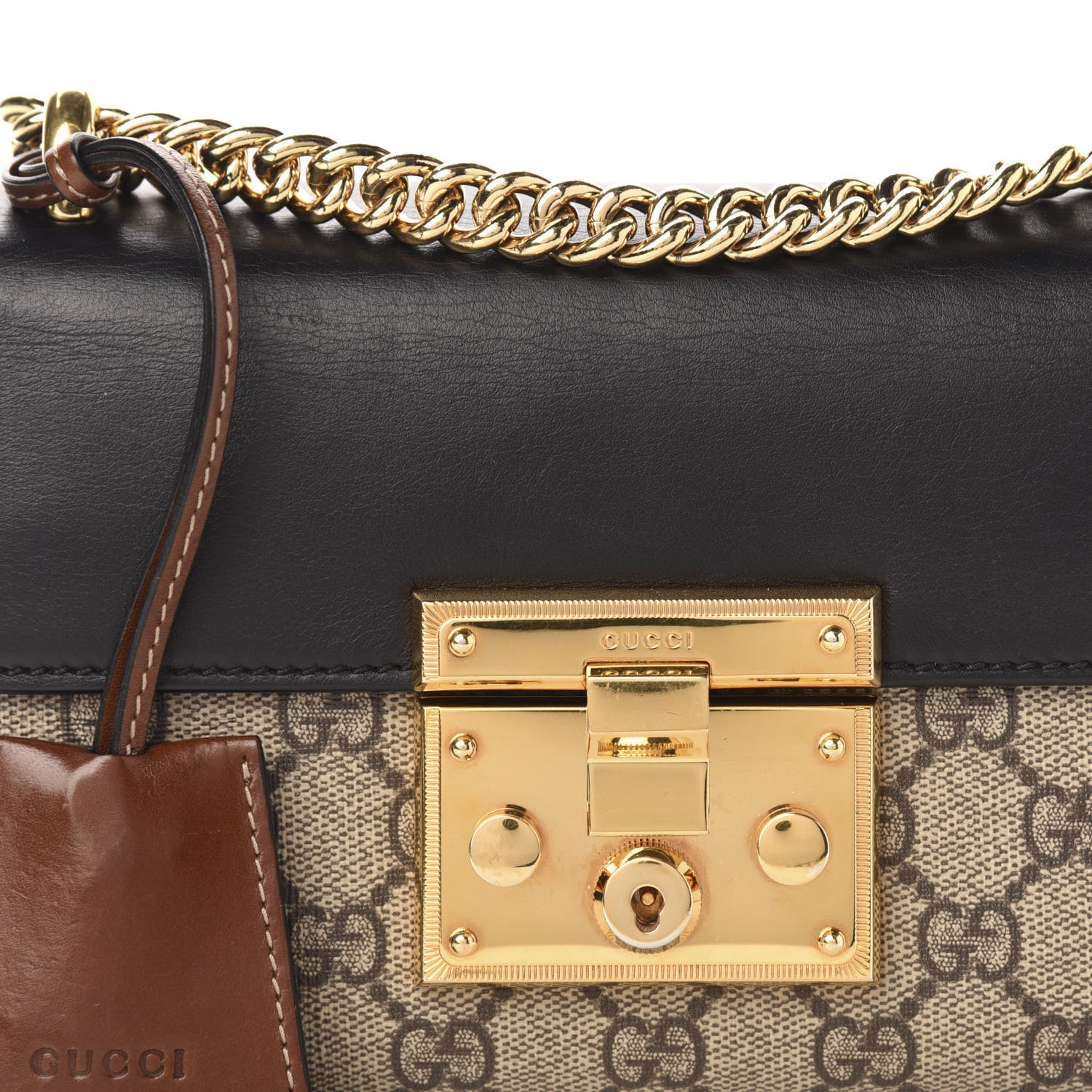 Gucci GG Supreme Monogram Calfskin Small Padlock Shoulder Bag Beige Black Cuir 15 of 15