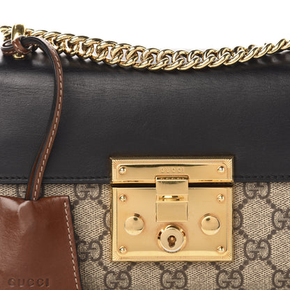Gucci GG Supreme Monogram Calfskin Small Padlock Shoulder Bag Beige Black Cuir 15 of 15