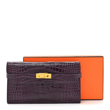 Hermes Shiny Alligator Kelly Longue Wallet Aubergine 8 of 8