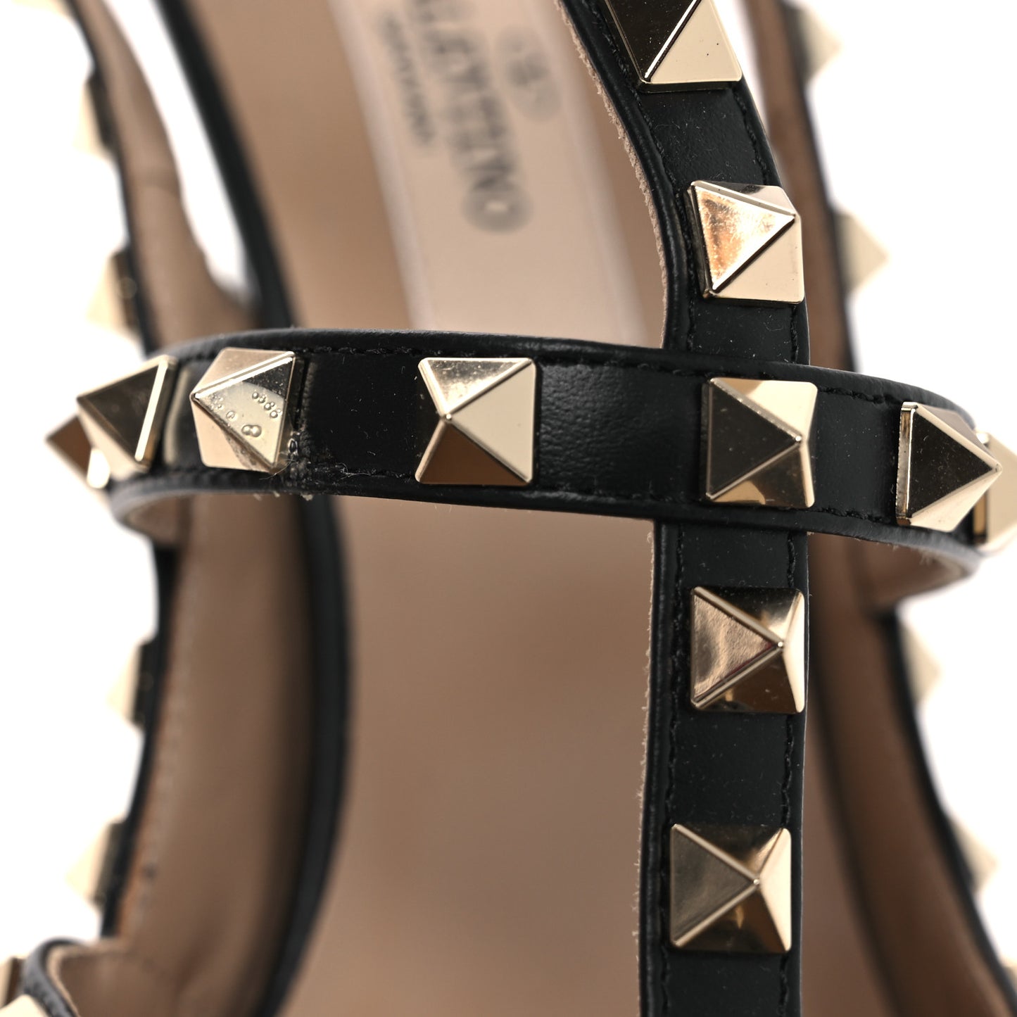 Pebbled Calfskin Rockstud Ankle Strap 100mm Pumps 37.5 Black