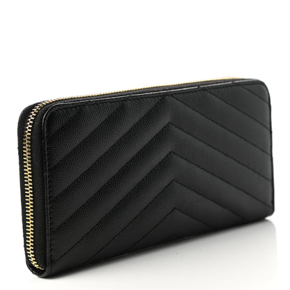 Saint Laurent Grain De Poudre Matelasse Chevron Monogram Zip Around Wallet Black 2 of 6