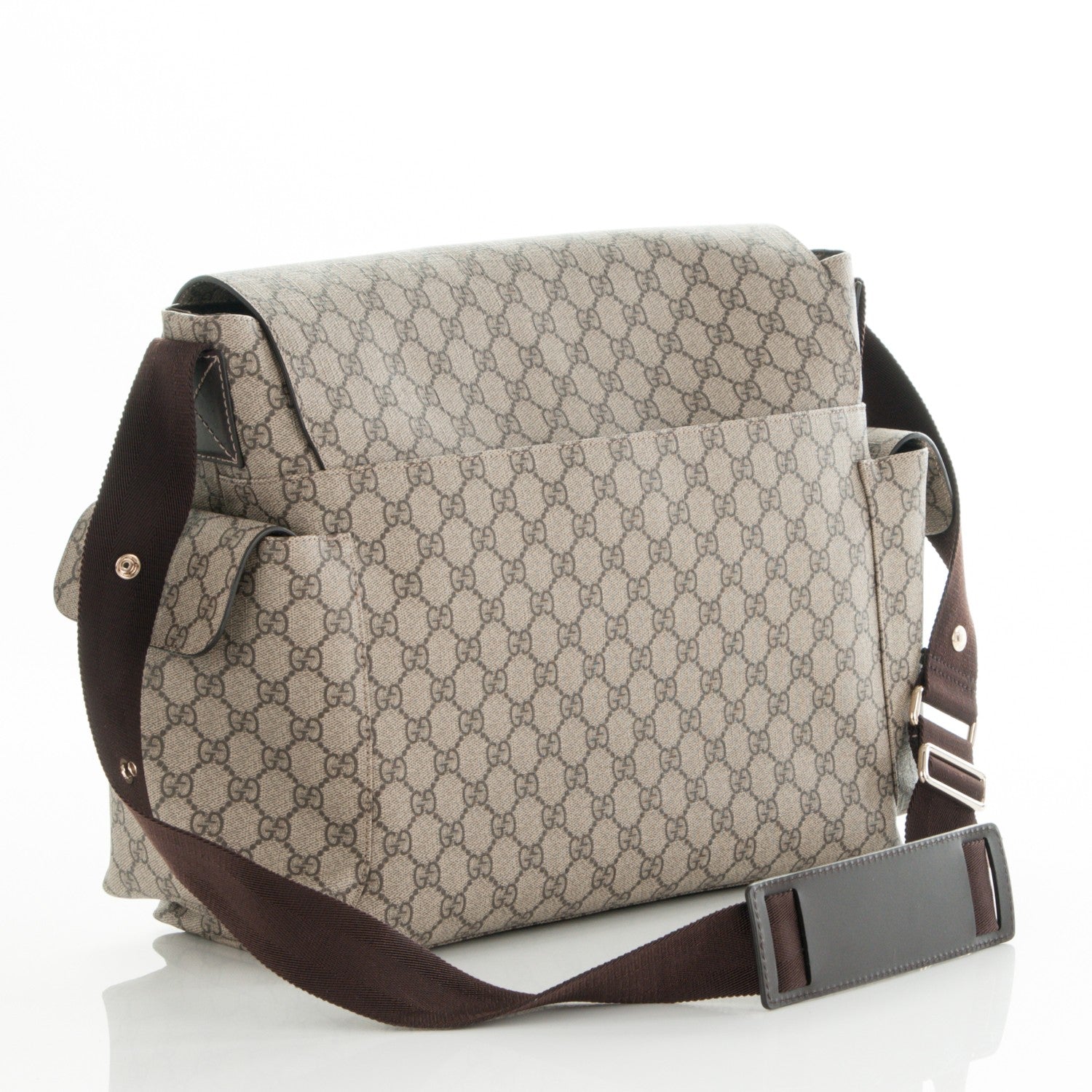 Gucci GG Supreme Monogram Selleria Calfskin Messenger Diaper Bag Beige Ebony Cocoa Dark Chocolate 3 of 7