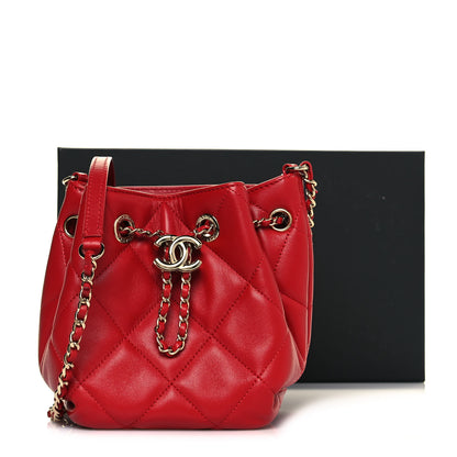 Chanel Lambskin Quilted CC Dweller Drawstring Bucket Bag Red 13 of 13