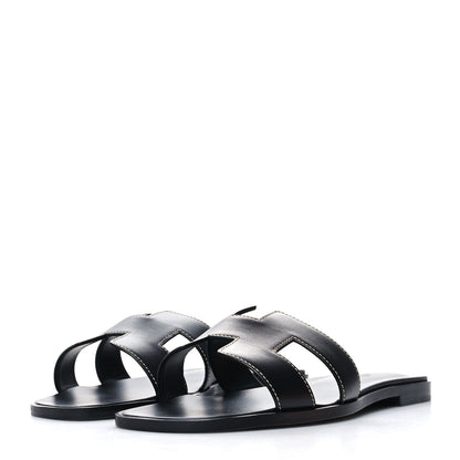 Hermes Box Calfskin Oran Sandals 38 Black 3 of 9