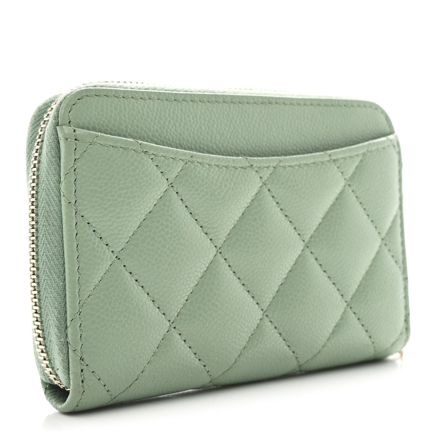 Chanel Caviar Quilted Zip Around Coin Purse Wallet Dark Green 3 of 8