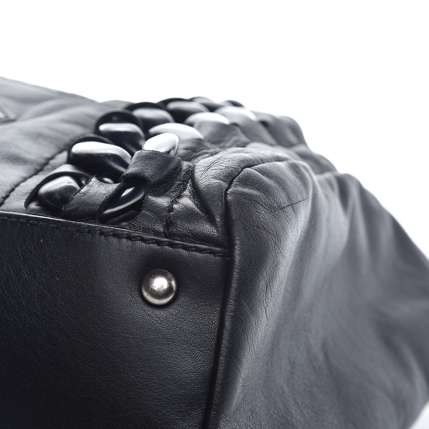 Calfskin Modern Chain Rhodoid East West Tote Black