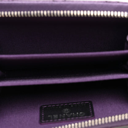 Chanel Metallic Lambskin Quilted Zip Around Coin Purse Wallet Dark Purple 5 of 8