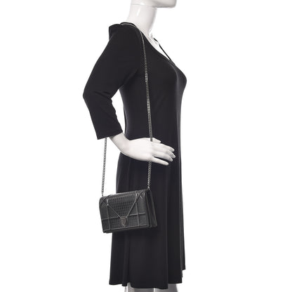 Christian Dior Metallic Patent Micro-Cannage Diorama Wallet on Chain Pouch Black 2 of 10