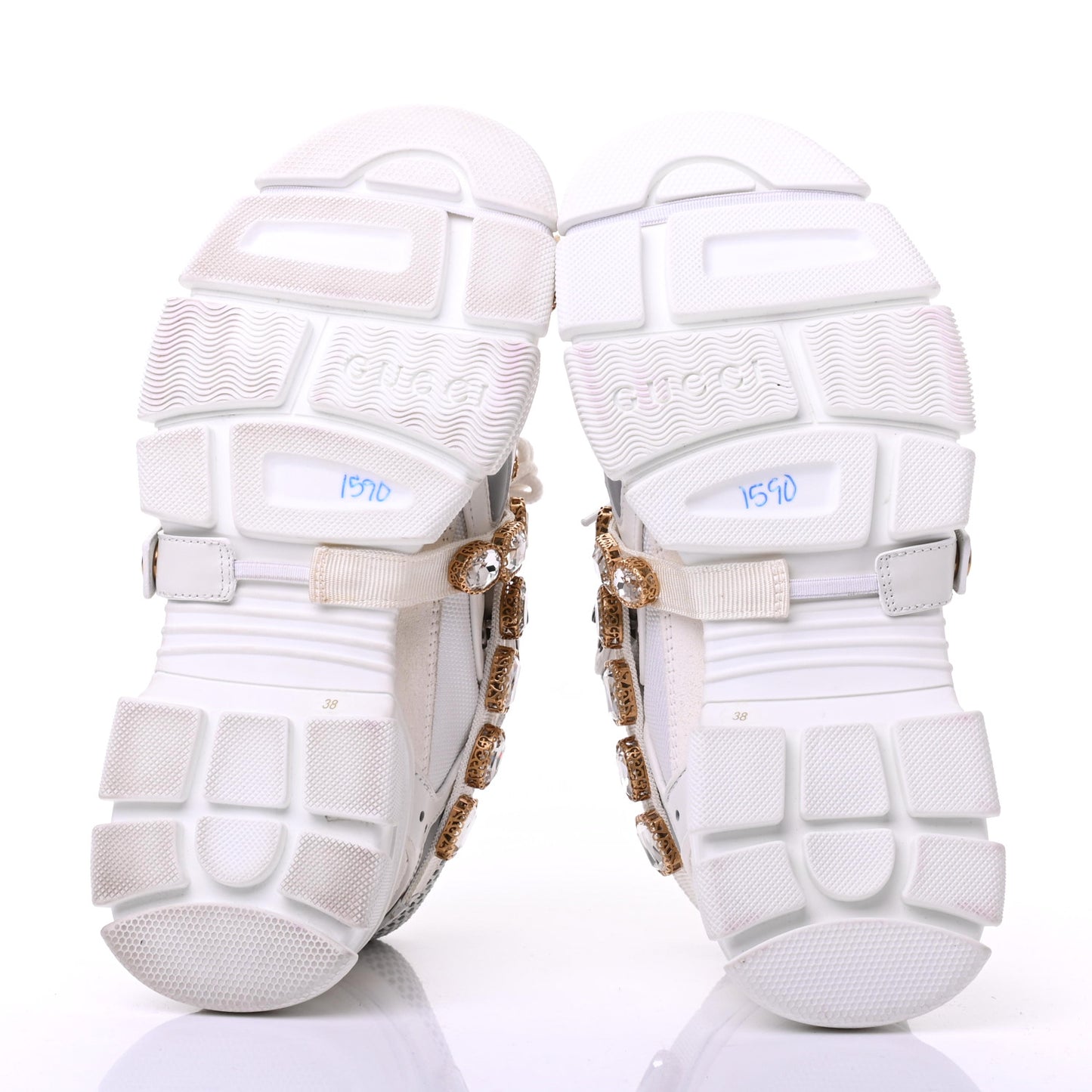 X SEGA Mesh Calfskin Suede Removable Crystals Womens Flashtrek Sneakers 38 Great White