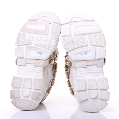 Gucci X SEGA Mesh Calfskin Suede Removable Crystals Womens Flashtrek Sneakers 38 Great White 5 of 11