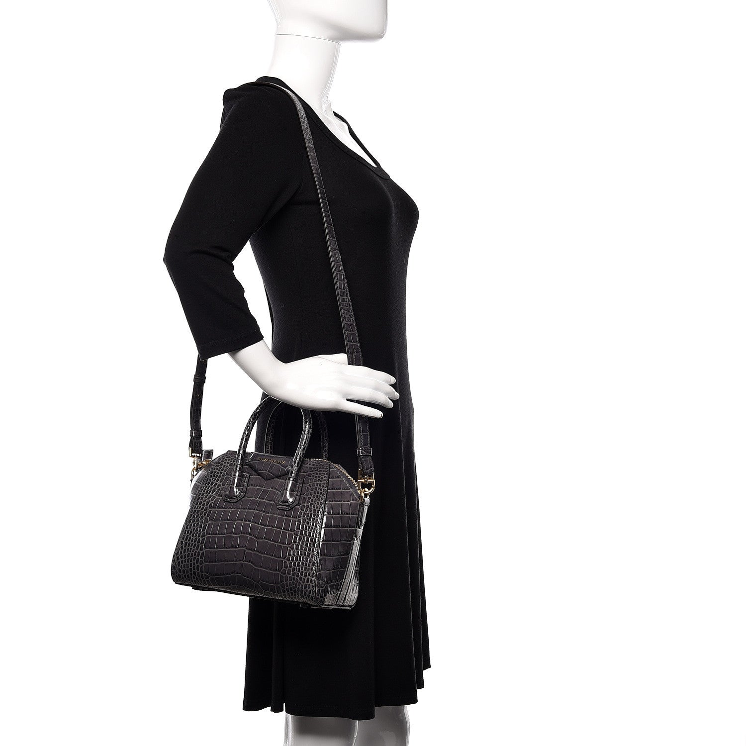 Givenchy Calfskin Crocodile Embossed Mini Antigona Storm Grey 2 of 10