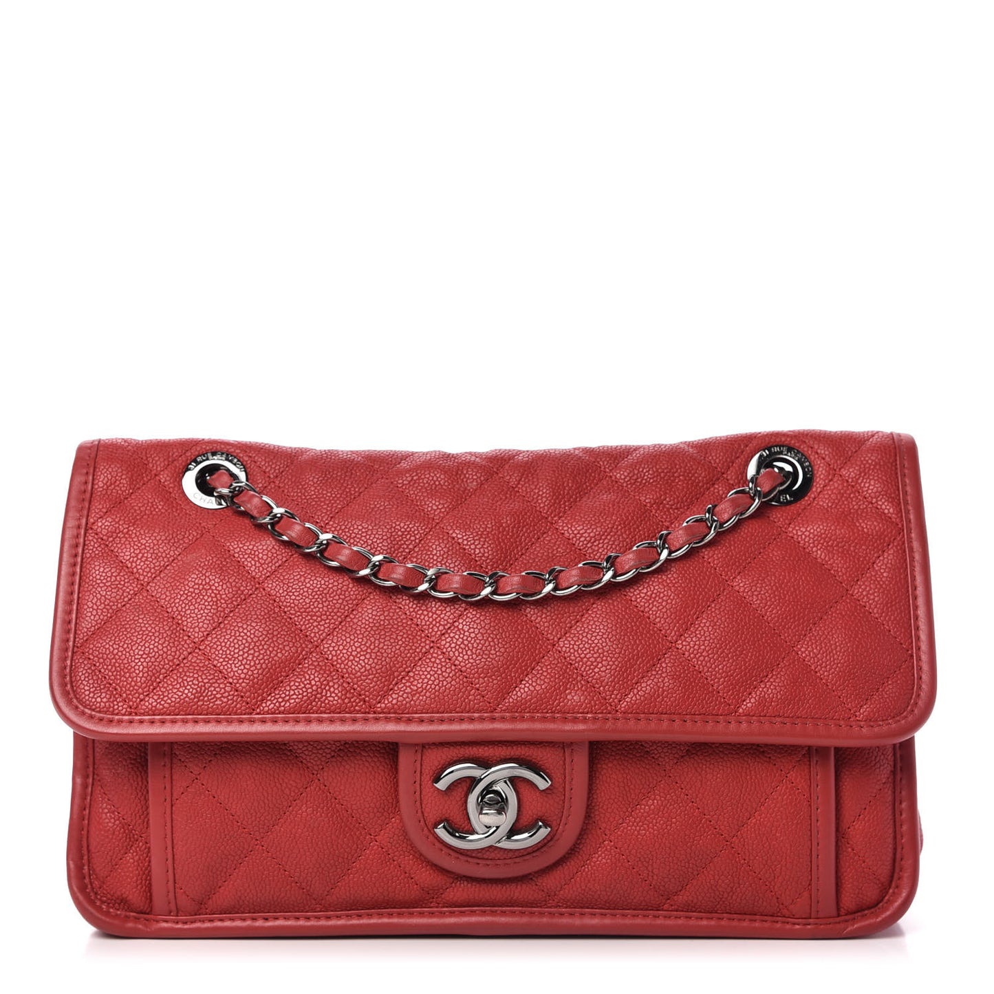 Caviar Quilted Medium French Riviera Flap Red