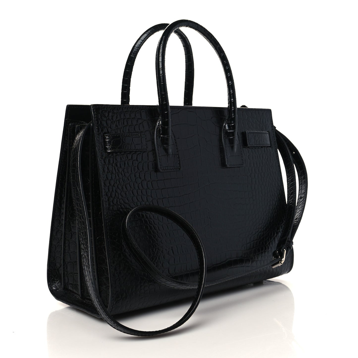 Calfskin Crocodile Embossed Baby Sac De Jour Black