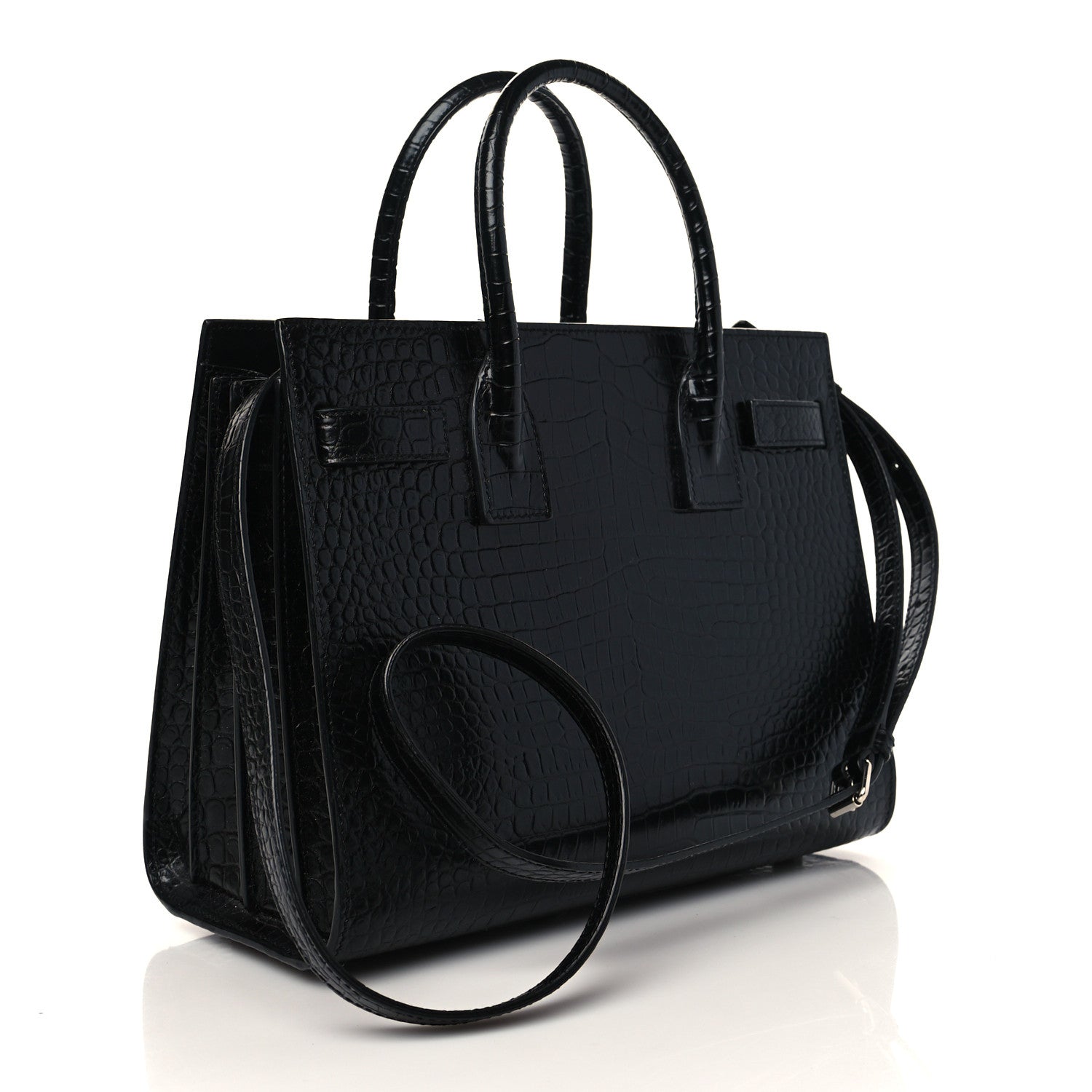 Saint Laurent Calfskin Crocodile Embossed Baby Sac De Jour Black 4 of 8