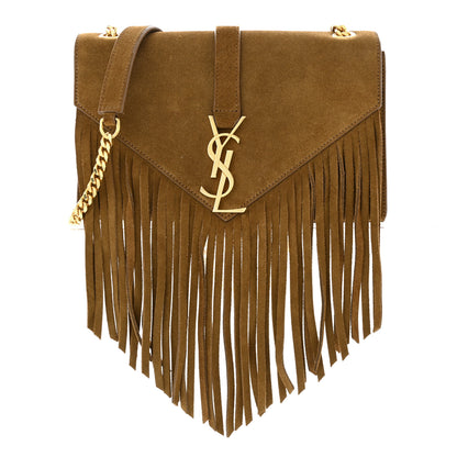 Saint Laurent Suede Fringe Small Monogram Satchel Light Ocre 1 of 12