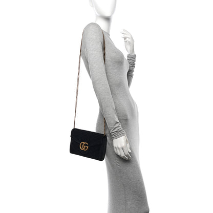 Gucci Velvet Matelasse GG Marmont Chain Wallet Black 2 of 12