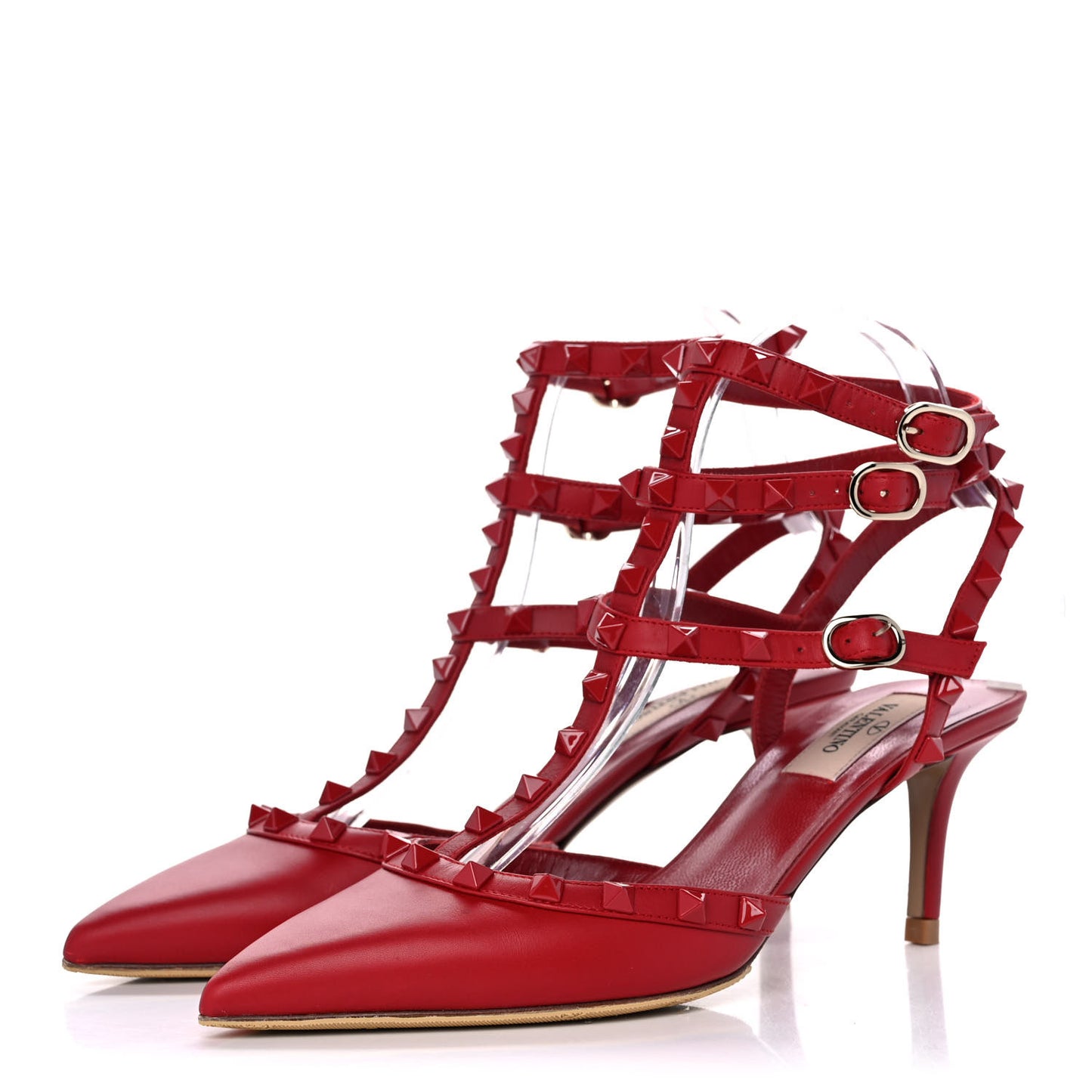 Calfskin Lacquered Monochrome Rockstud Ankle Strap 65mm Pumps 38 Rosso Valentino