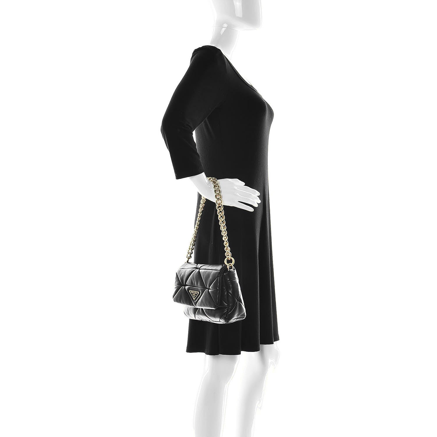 Prada Nappa Re-Nylon Triangle Quilted Patchwork System Flap Shoulder Bag Black 2 of 10