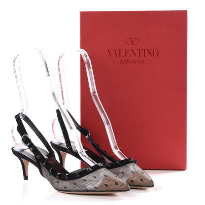 Valentino Garavani Mesh Point d'Esprit Rockstud Half D'Orsay Slingback 50mm Pumps 38 Black 8 of 8
